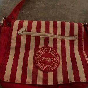 Perry Ellis Red and White Striped Crossbody Bag